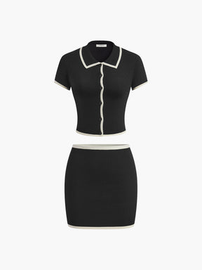 Contrast Trim Mini Skirt Set