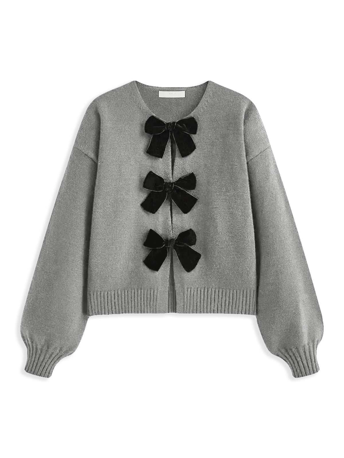 Velvet-Bow Lantern Sleeve Sweater