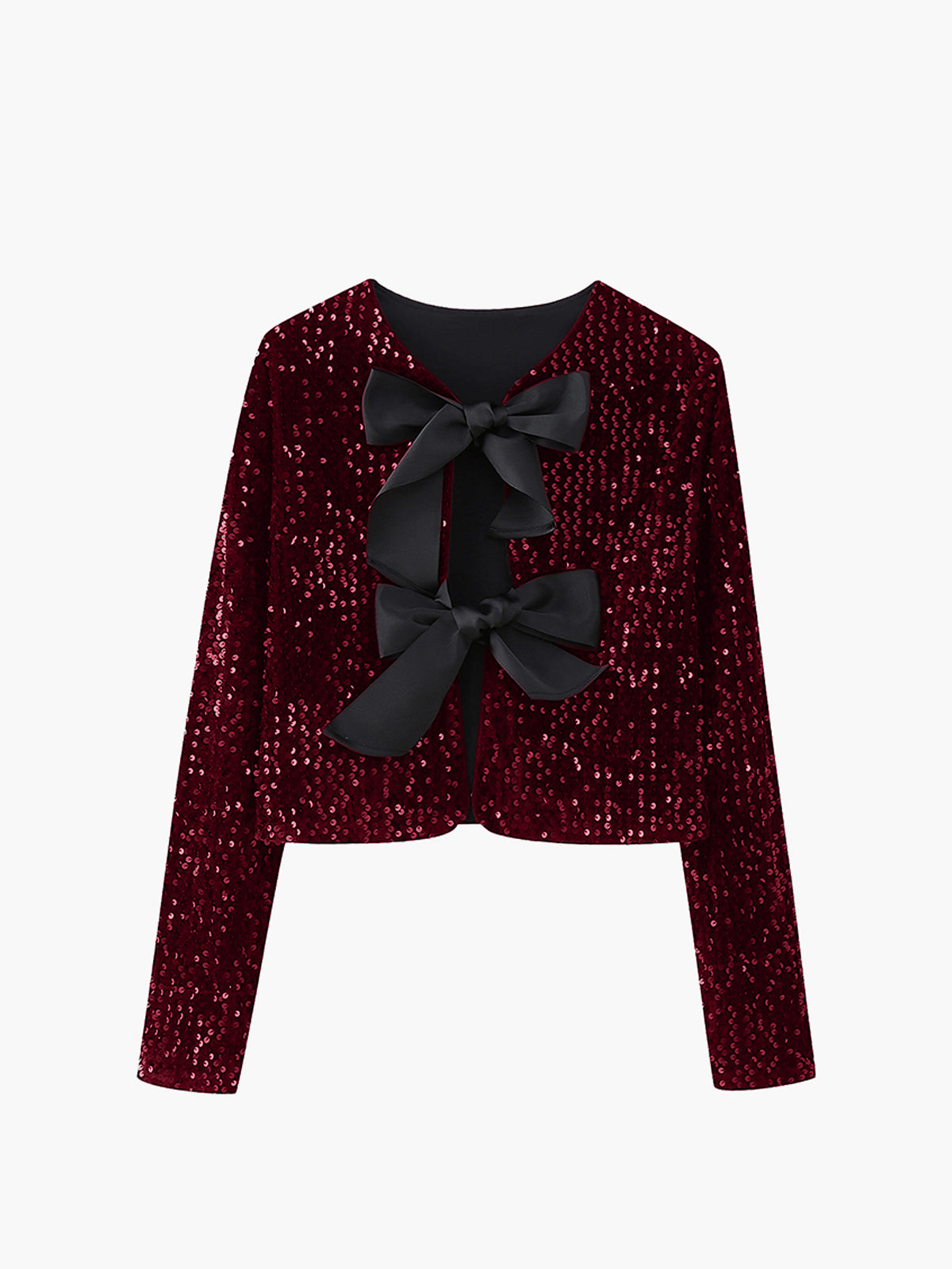 Sequined Velvet Bowknot Decor Blouse