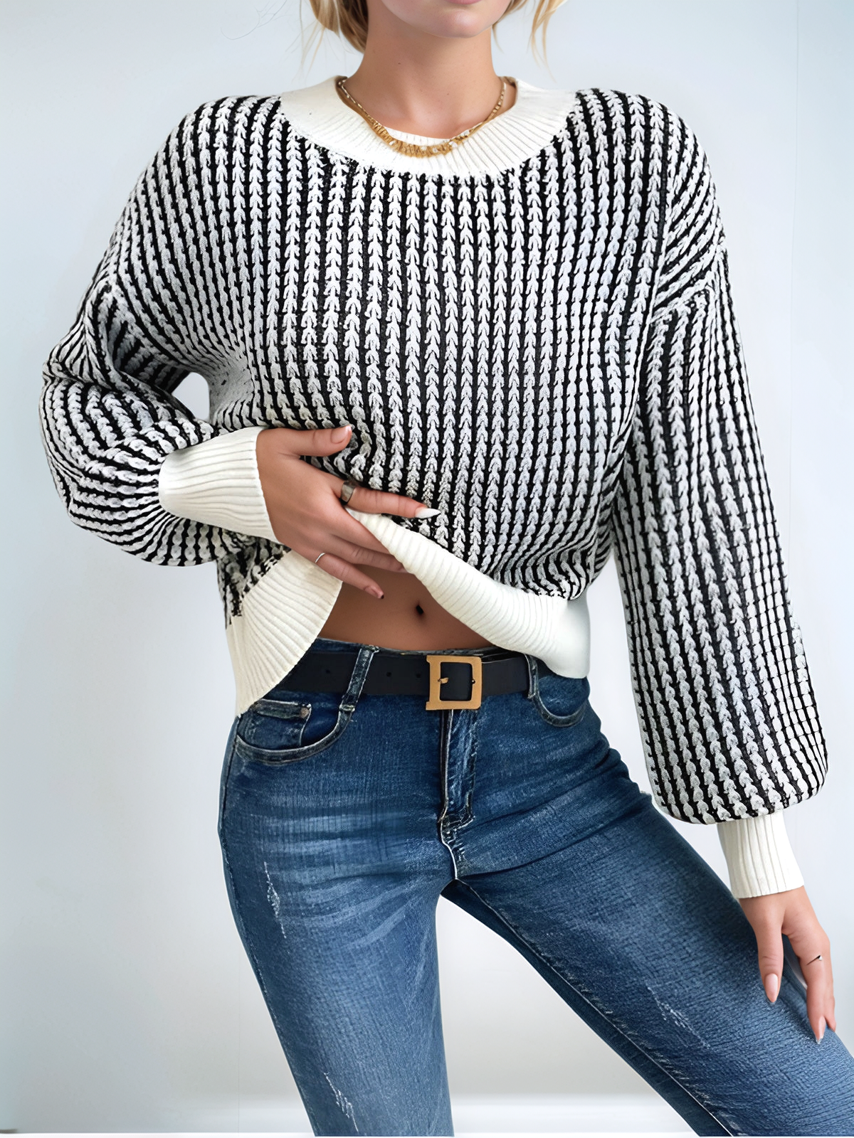 Color Block Striped Knit Top