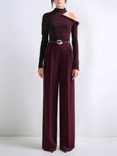 Metal-Belt Pleated High-Waist Pants