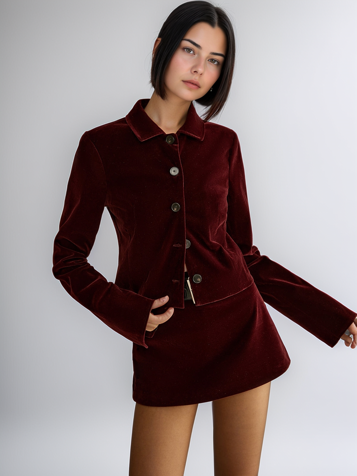 Velvet Lapel Short Blazer