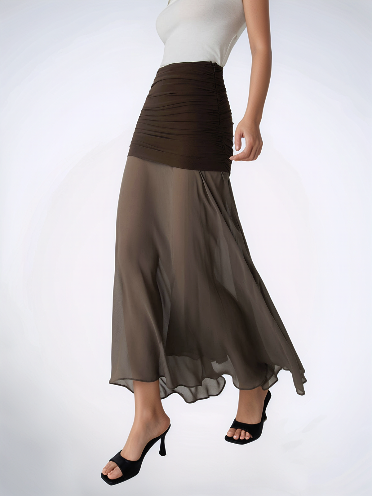 Net Chiffon Patchwork Maxi Skirt