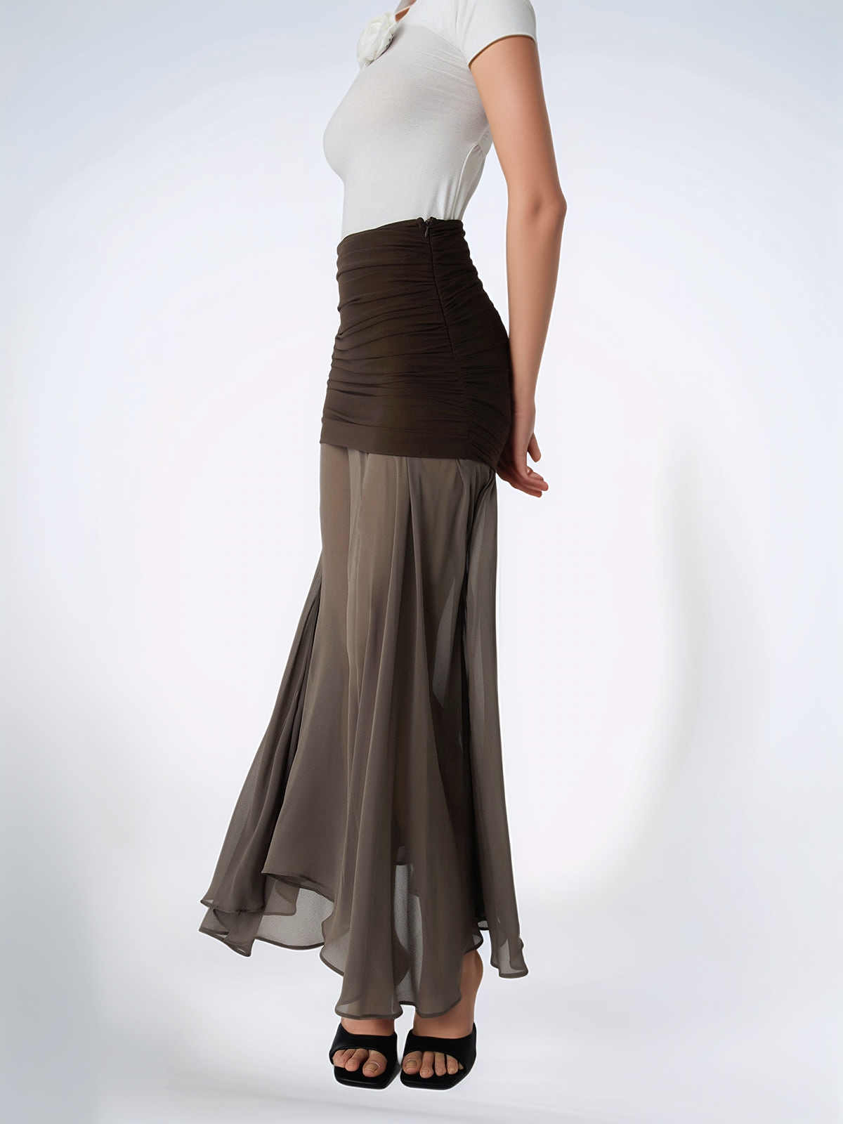 Net Chiffon Patchwork Maxi Skirt