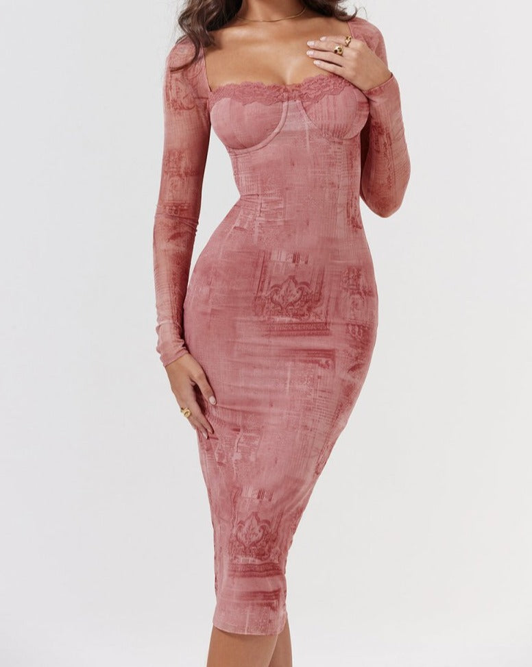 Pink Fitted Long-sleeve Dress - Angelenita